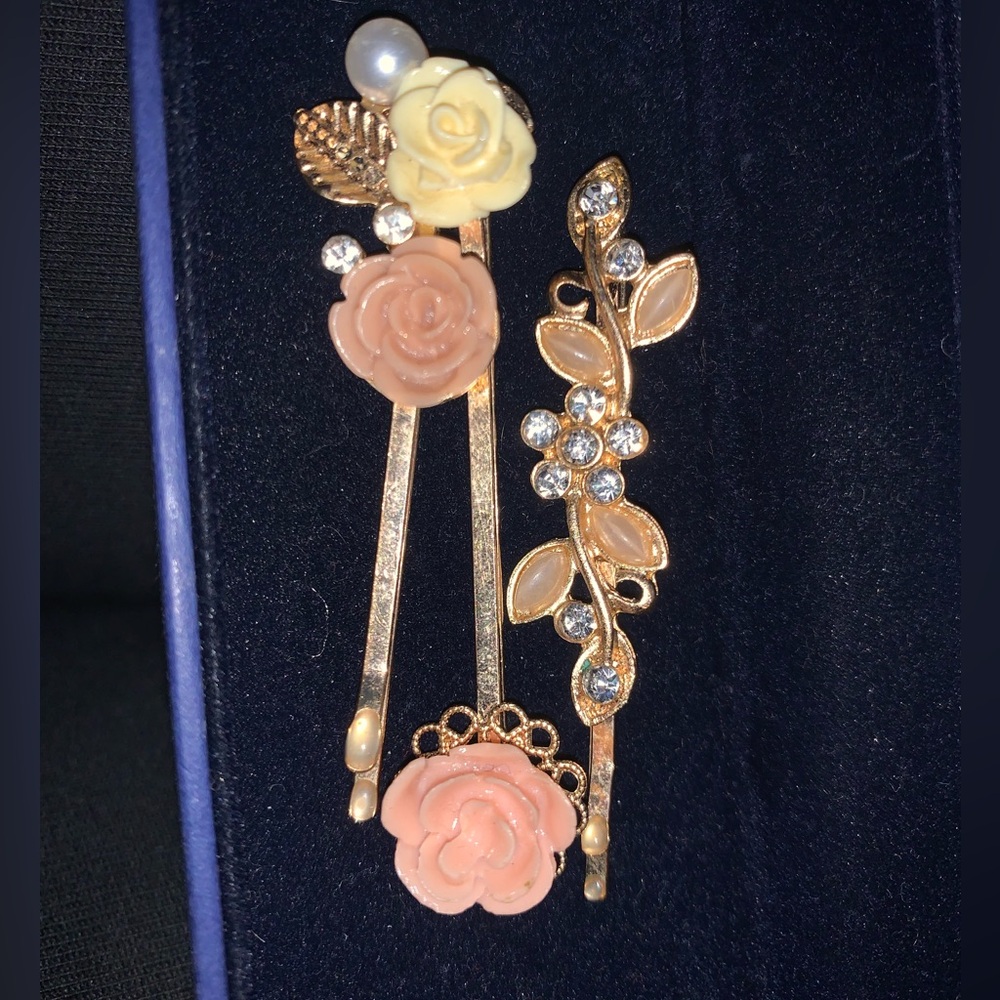 3 Gold Plated Vintage bobby pins